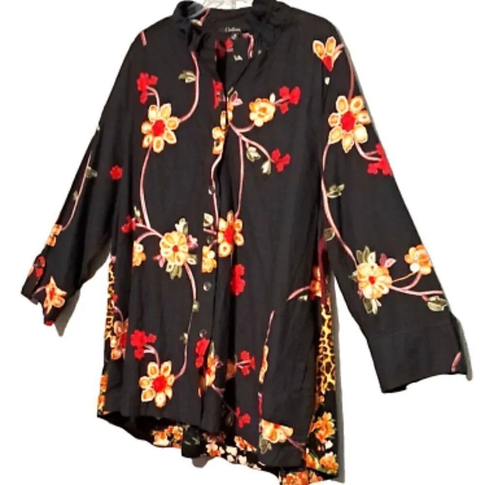 Caleaas Black Floral Embroidered Shacket. size L